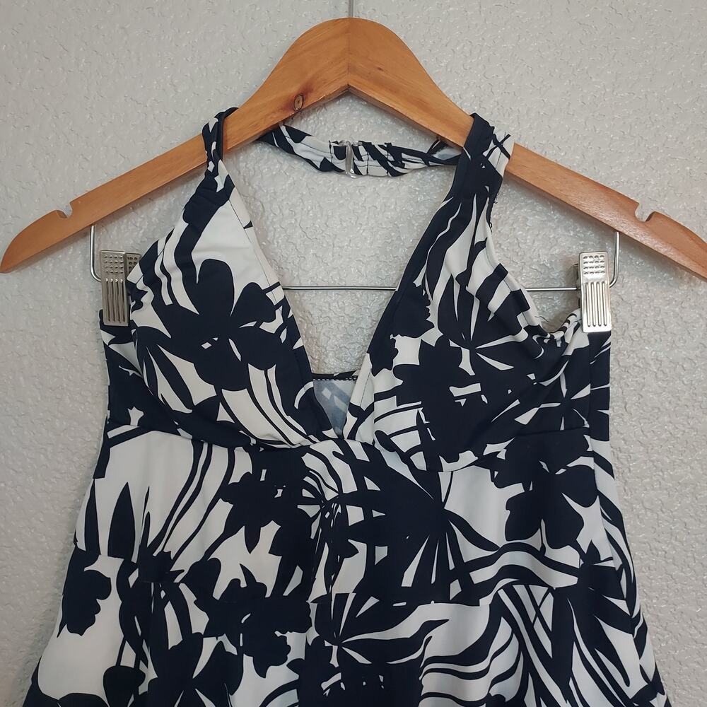 Caribbean Joe White & Blue Palm Floral Tankini Size 8 - Picture 3 of 7
